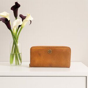 Tory Burch Embossed Leather Zip Around Wallet